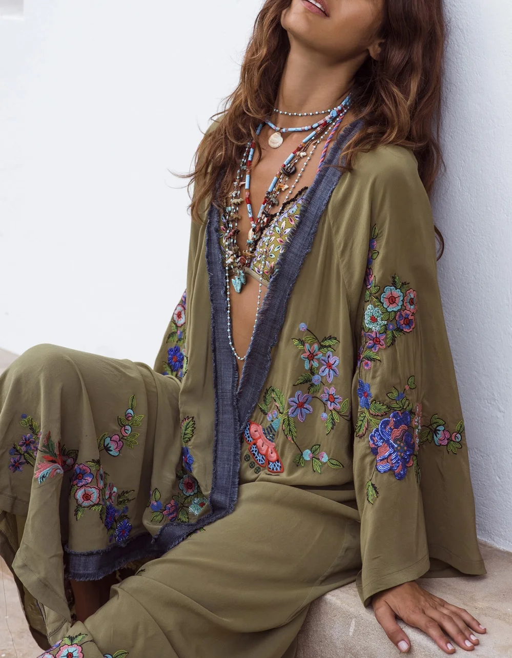Vestidos bohemios hippie chic, cárdigan Vintage floral bordado para viaje a la playa, 2019, kimono pareo de manga larga, capa, vestido maxi|Vestidos| - AliExpress