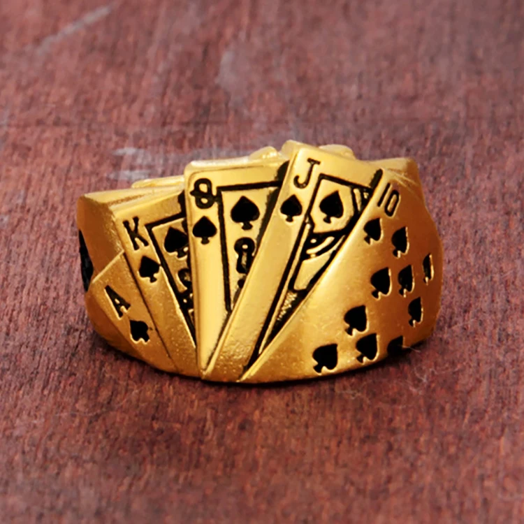 New No Fade 24k Sand Gold Rings for Men Personality Poker Designer Open Rings India Jewelry