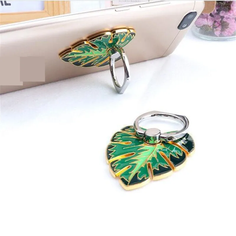 Metal Green Tree Leaves Ring Phone holder Car Mount Stand Finger Ring Smartphone Holder Mobile Phone Holder For All Phone - Цвет: A