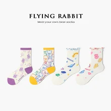 Носки женские весенне-летние носки с изображением медведя, тонкие дышащие носки с милой феи для девочек в духе колледжа