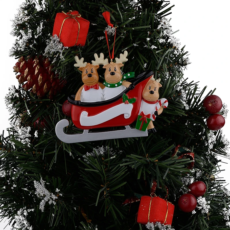 Resin Reindeer Family Sled Family Of 3 Christmas Ornaments Personalized Gifts Write Own Name For Holiday or Home Decor
