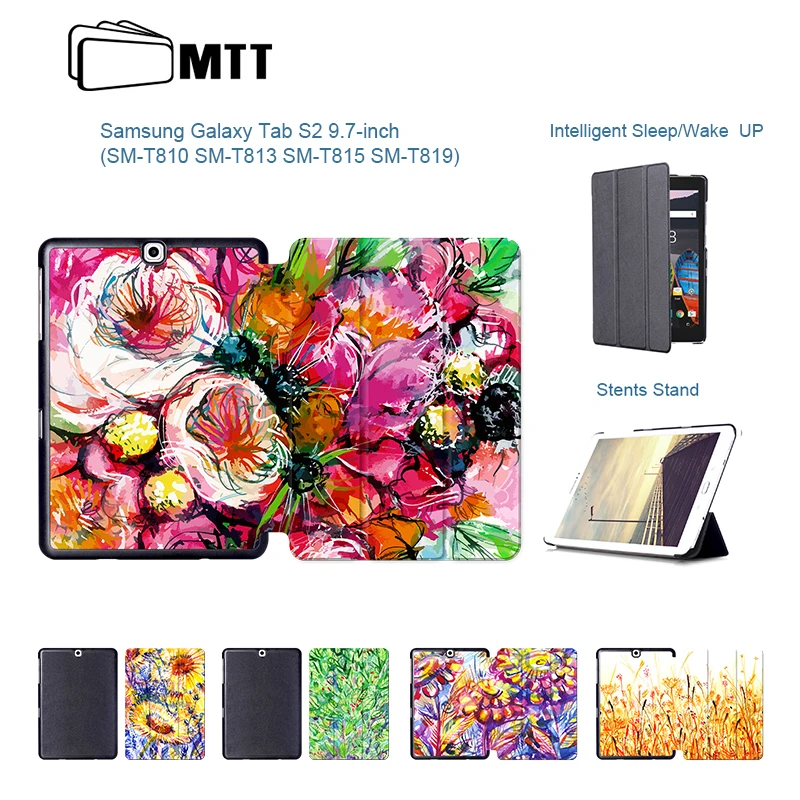 

Slim Folding PU Leather Watercolor Dandelion Cover Case For Samsung Galaxy Tab S2 9.7 T810 T815 Flip Stand Smart Tablet Case