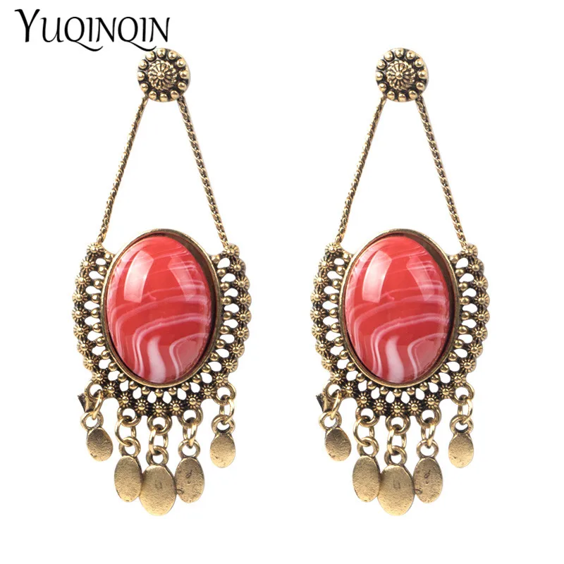 

Long Boho Metal Tassel Acrylic Resin Fashion Big Drop Earrings for Women Large Geometric Round Dangling Earring Wedding Jewelry
