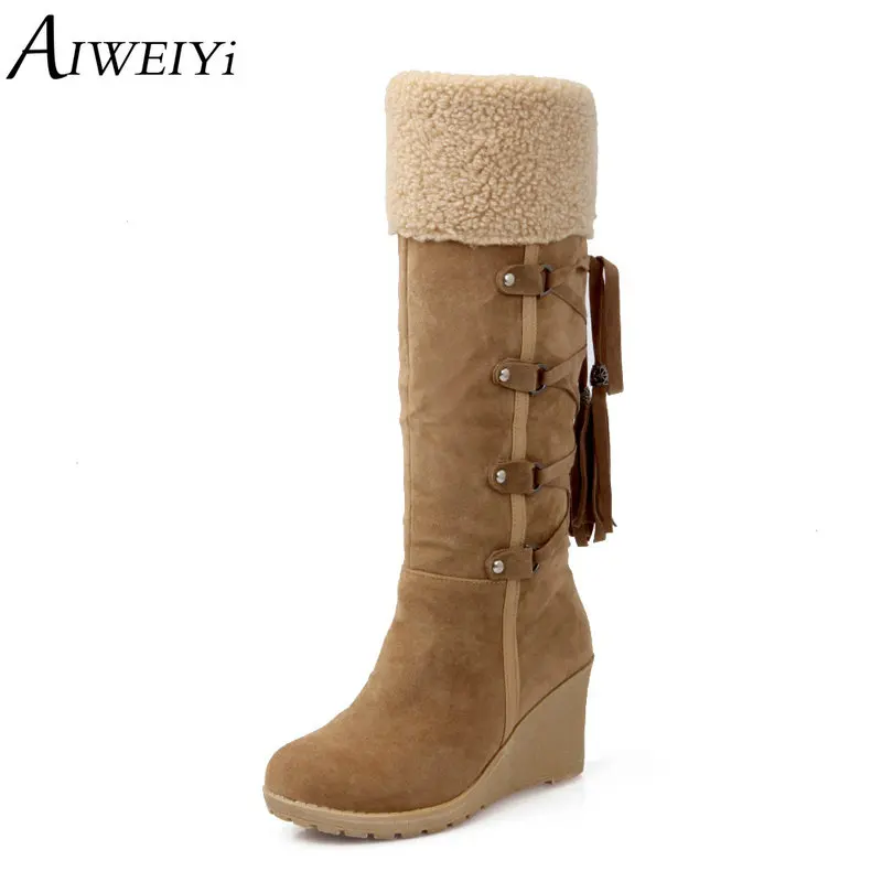 AIWEIYi Women Knee High Boots Wedge High Heels Shoes