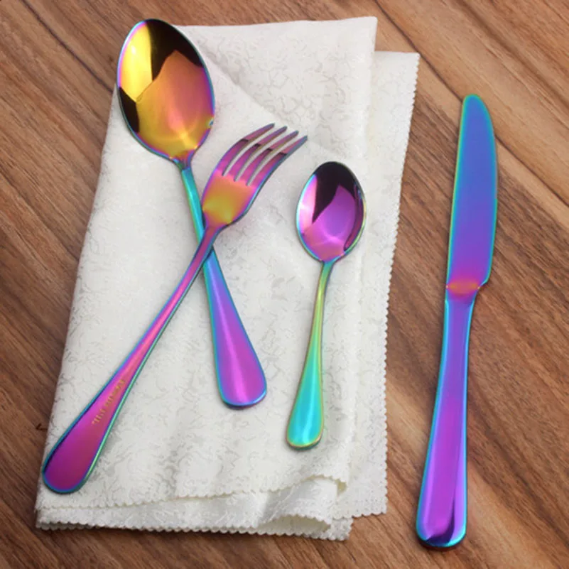 4 St cke Bunte Edelstahl Geschirr Set Westlichen Regenbogen Besteck 