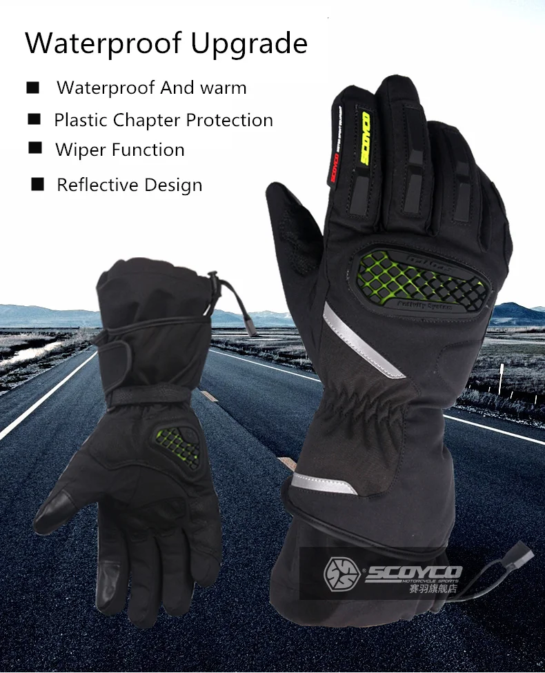 SCOYCO водонепроницаемые перчатки для байкеров ветрозащитный мото-перчатки Утепленная одежда мотопробег, гонки зимние лыжные перчатки светоотражающий, безопасный перчатки