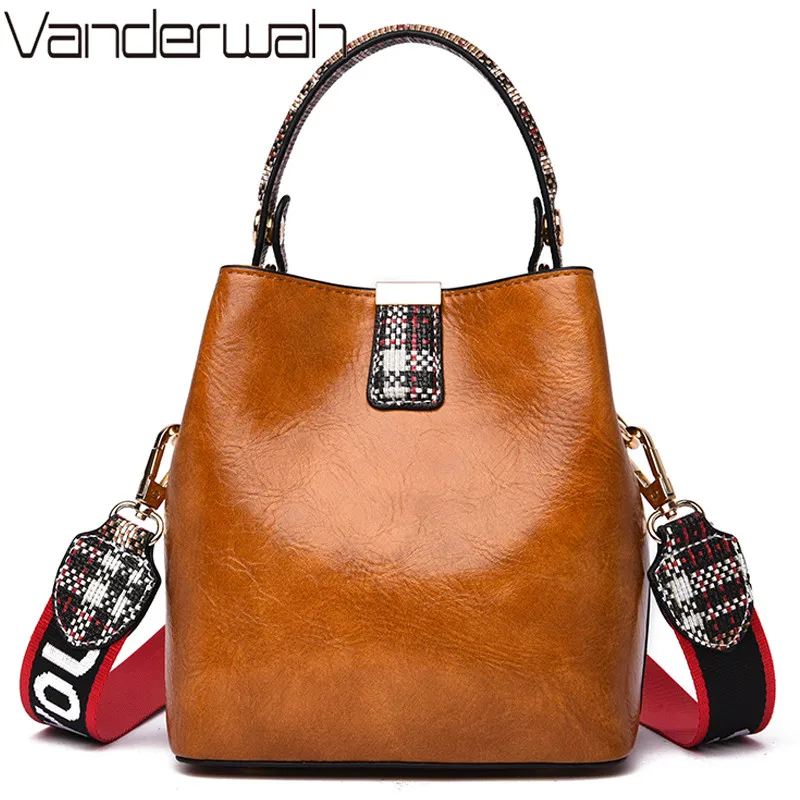 

Women Bucket Bag Retro PU Leather Handbags For Girls Large Capacity Casual Shoulder Messenger Bags Female Crossbody Design Totes