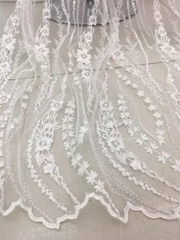 

White Bridal Lace Fabric With Beads Embroidered Tulle Mesh Fabric PWD1882708 African French Lace High Quality