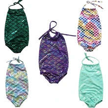 Детский купальник бикини для девушек с русалочкой, купальный костюм с лямкой на шее, пляжный костюм, рыбья чешуя