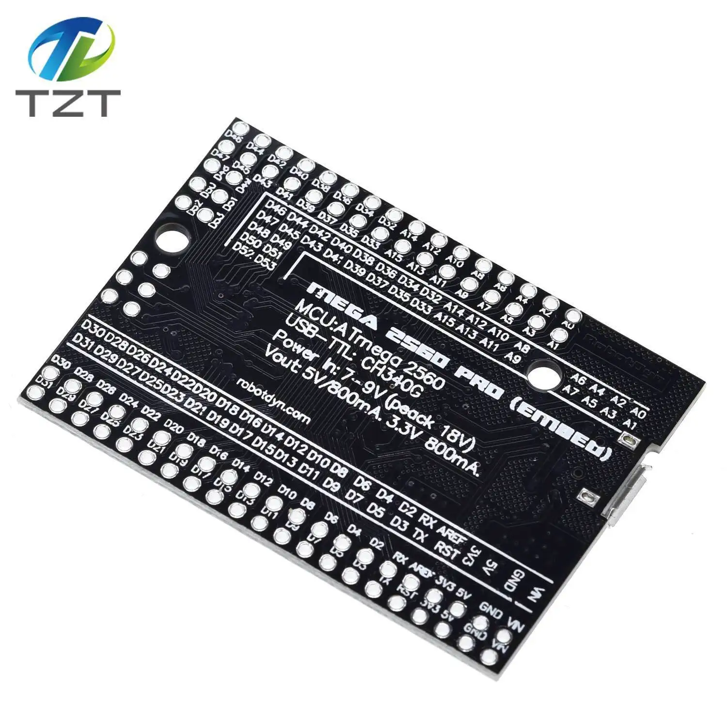 TZT Mega 2560 PRO MINI 5V(встраивание) CH340G ATmega2560-16AU с наконечниками, совместимыми с arduino Mega 2560