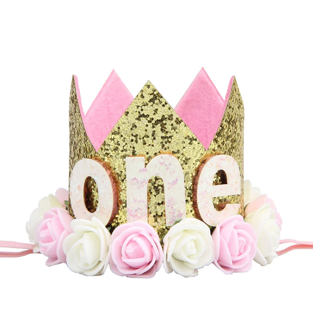Счастливые первые шляпы для вечеринки по случаю Дня рождения декоративная крышка один день рождения шляпа Принцесса Корона 1-й 2-й 3-й год номер детские аксессуары для волос - Цвет: One