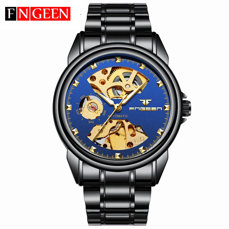 Mechanical Automatic Skeleton Watches Men FNGEEN Wrist Watch Power Self