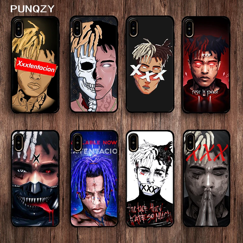 

PUNQZY Black Shell Cover Case For iPhone 11 pro MAX 6S 7 8 Plus XS Max XR Soft TPU XXX Tentacion Matte Vintage Patterned Plain