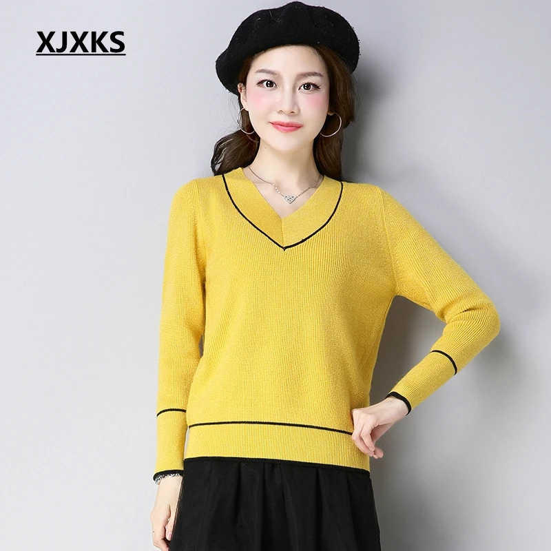 

XJXKS Campus Sweaters High Quality Women Sweater Autumn 2019 New Comfortable Wool Knitting Sweater Women Pullover