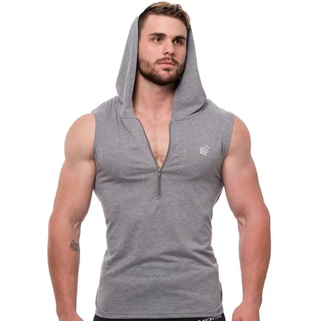Autumn Men Fitness Bodybuilding Sleeveless Muscle fashion Hoodies