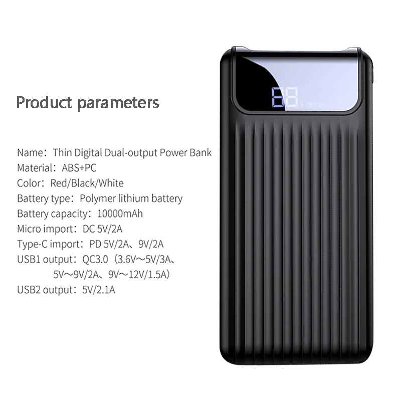 Quick Charge 3.0 Power Bank 10000mAh Dual USB LCD Powerbank External Battery Charger For Mobile Phones Tablets Poverbank Charger