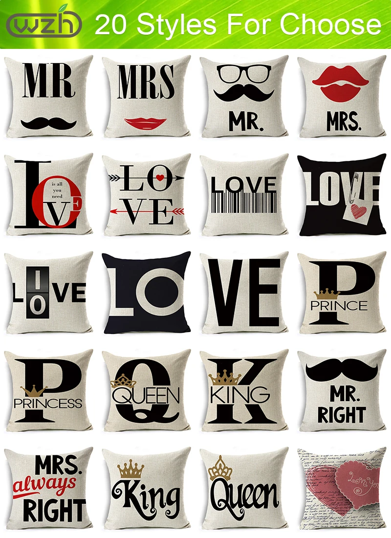 WZH Love MR MRS Element наволочка для подушки 45x45 см льняная декоративная наволочка Подушка на диван, кровать Чехол