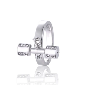 

2016 Strong Is Beautiful 925 silver Rings With Dumbbell Pendant Sports Ring