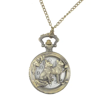 

DHL Free Shipping 100pcs/lot Hollow Wolf Pocket Watch Necklace Gift Watch Factory Price Wholesale Fob watches Customize Logo