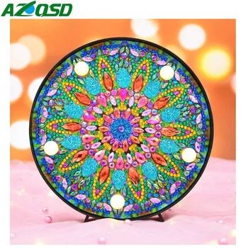 

AZQSD DIY Diamond Embroidery Painting With LED Light Flowers Home Decor Gift Craft Diamond Painting Mandala Lamp Special Shaped