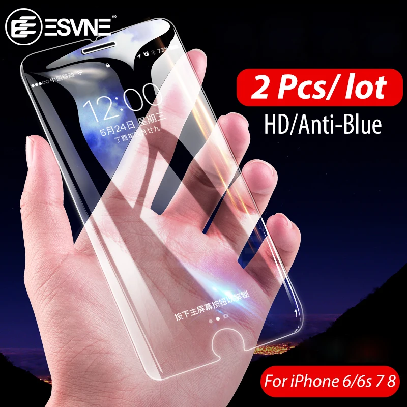 

ESVNE (2PCS/LOT) 2.5D Protective Glass For iPhone 7 glass HD/Anti-Blue for iPhone 6 6s 8 Plus Screen Protector Tempered Glass
