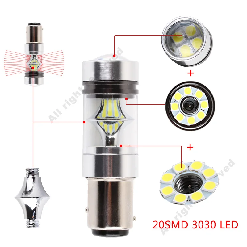 2 шт. 1157 BAY15D высокое Мощность 3030 20SMD P21/5 Вт светодиодный лампы вождение автомобиля задний фонарь стоп-сигнал заднего хода Автомобильные стояночные огни 6000 К белый свет 12 V-24 V