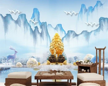 

beibehang 3d wall murals Kids room wallpapers home decor watercolor mountain peaks money tree landscape wall wallpaper 3d behang
