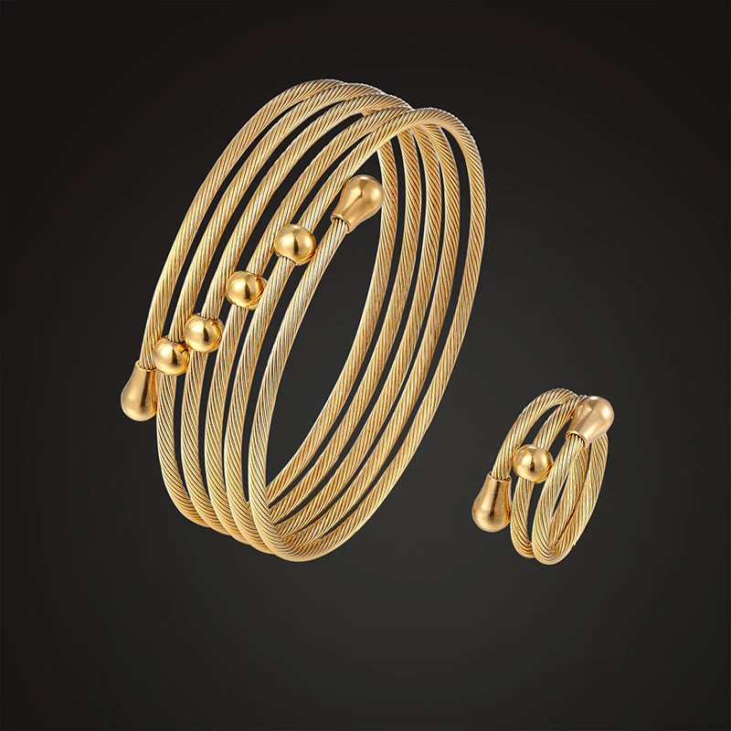 

Fateama stainless steel line ball bind bange with ring jewelry set trendy style fashion jewelry best gift