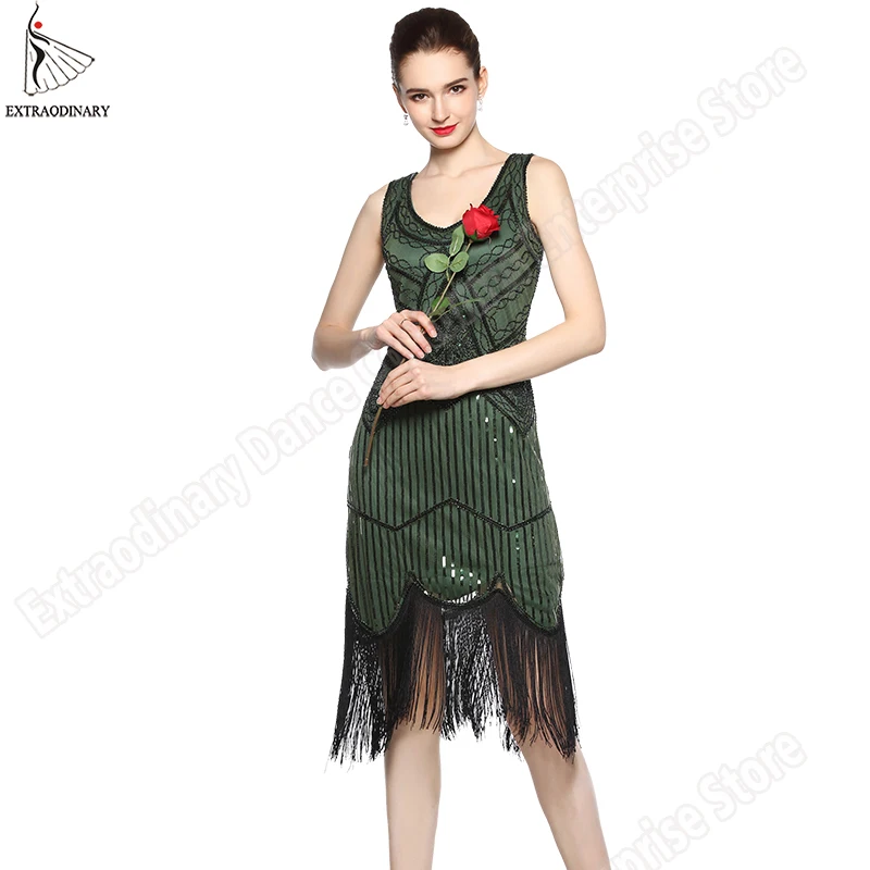 Günstig Frauen Party Kleid 1920 s Great Gatsby Flapper Vestidos Sequin Bead Fringe Kleid Abend V Neck Verschönerte Fransen Sleeveless