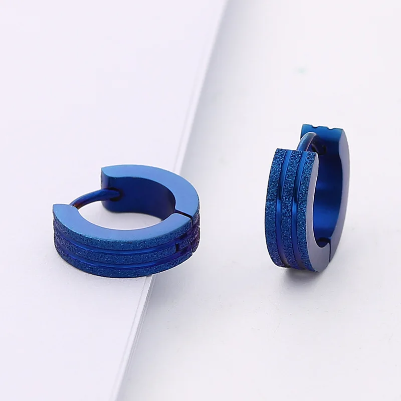 Fashion Earrings Men's Round Titanium Steel Earrings Men's Jewelry Accessories Hipster Rock Style Punk Circle Earrings for Men - Окраска металла: blue