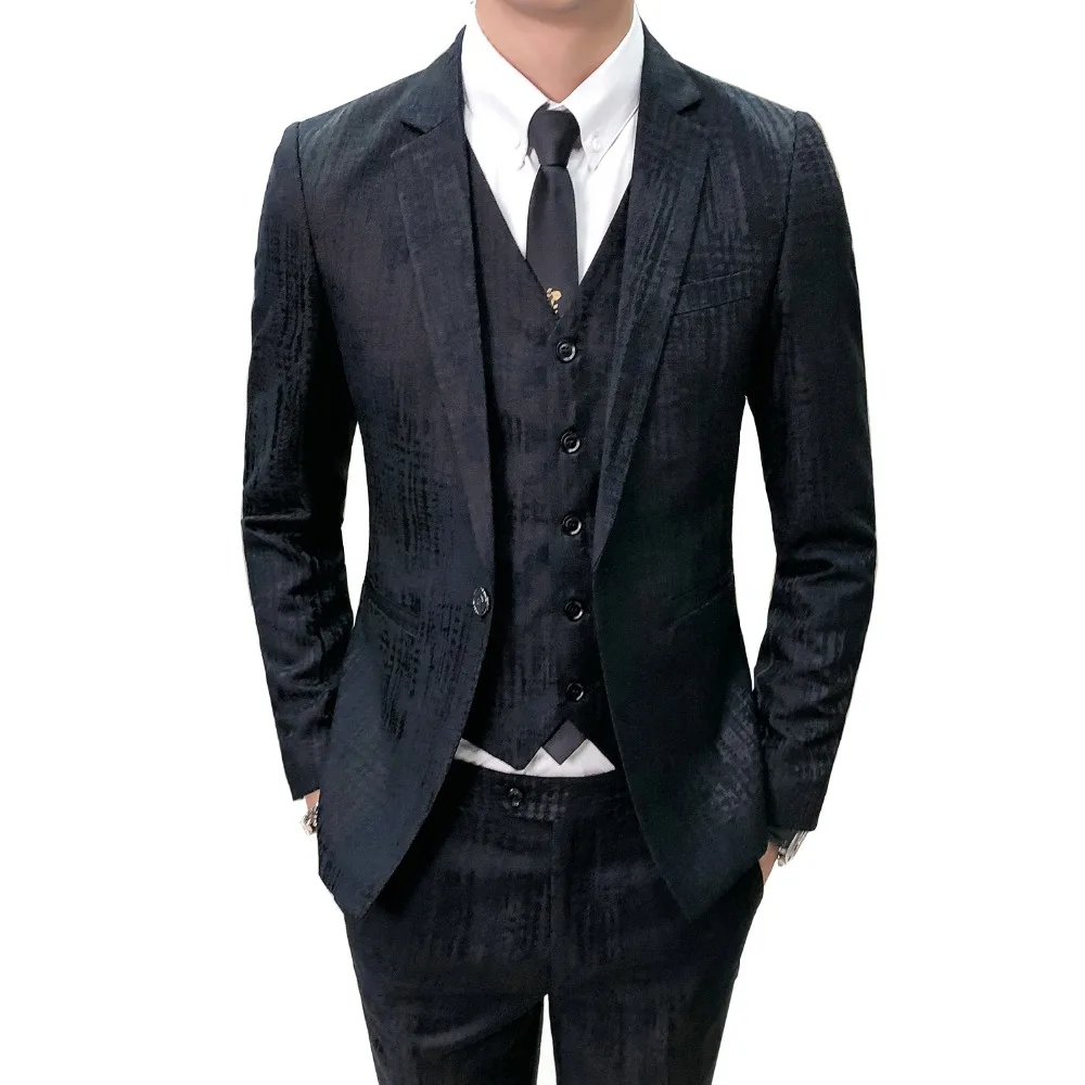 Костюм мужской из трех частей non-iron корейской версии self-изысканный костюм бизнес-платье шафер, свадебная groomsmen Группа платье