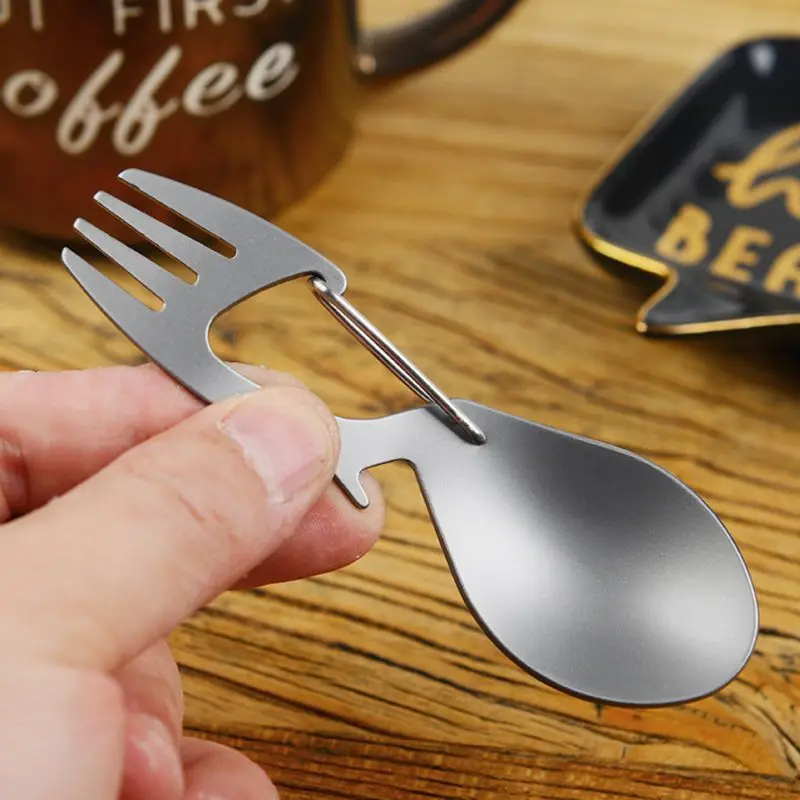 Titanium Camping Tableware Fork Spoon Bottle Opener Outdoor Picnic Hang Buckle