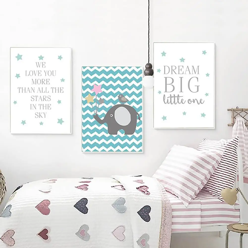 

1Pc Nordic Cartoon Elephant Letters Canvas Poster Wall Painting Wall Art Picture Acrylic Canvas Painting Kids Bedroom Decoration