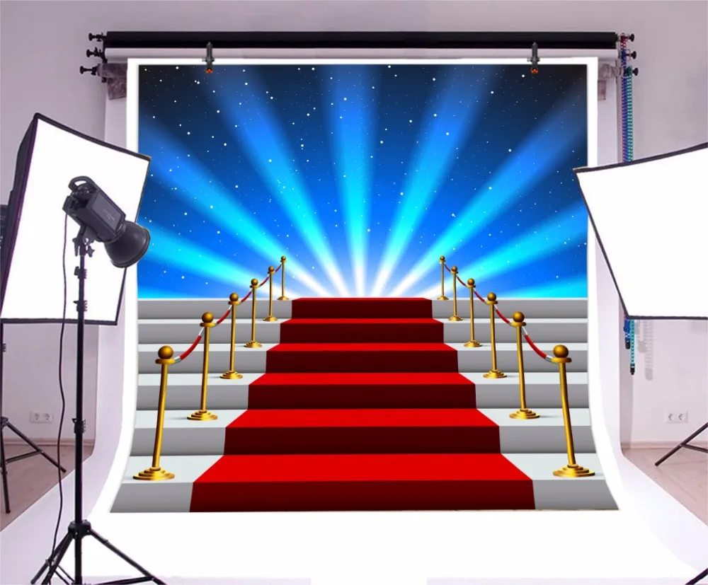 Laeacco Photo Backdrops Staircase Stage Red Carpet Superstar Spotlight Birthday Photogrpahy Backgrounds Photocall Photo Studio
