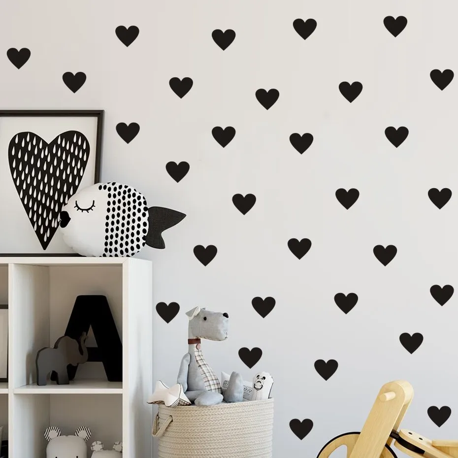 

Colorful Hearts Dots Modern Wall Art Gold&Silver Wall Stickers For Kids Bedroom Vinyl Decals Waterproof Wallpaper Home Decor