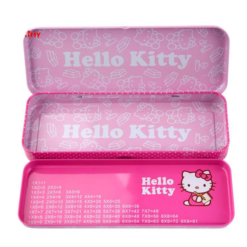 

Pink kawaii Hello kitty Double layer metal pencil case Office School Supplies KT cat stationery storage Pencil Cases Child gift