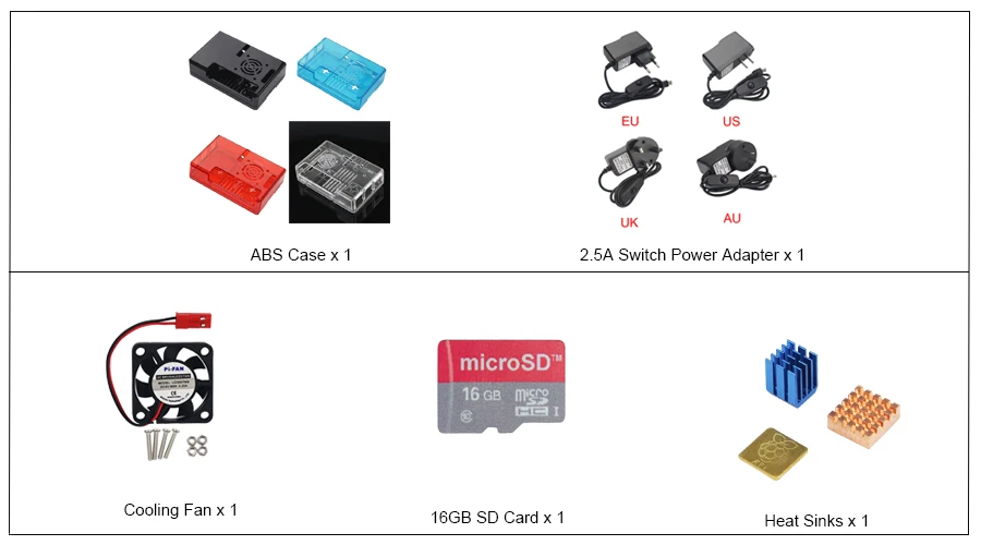 Raspberry Pi 3 Model B плюс + ABS чехол 16 г SD карты вентилятор адаптеры питания теплоотвод HDMI к HDMI кабель для Raspberry Pi 3