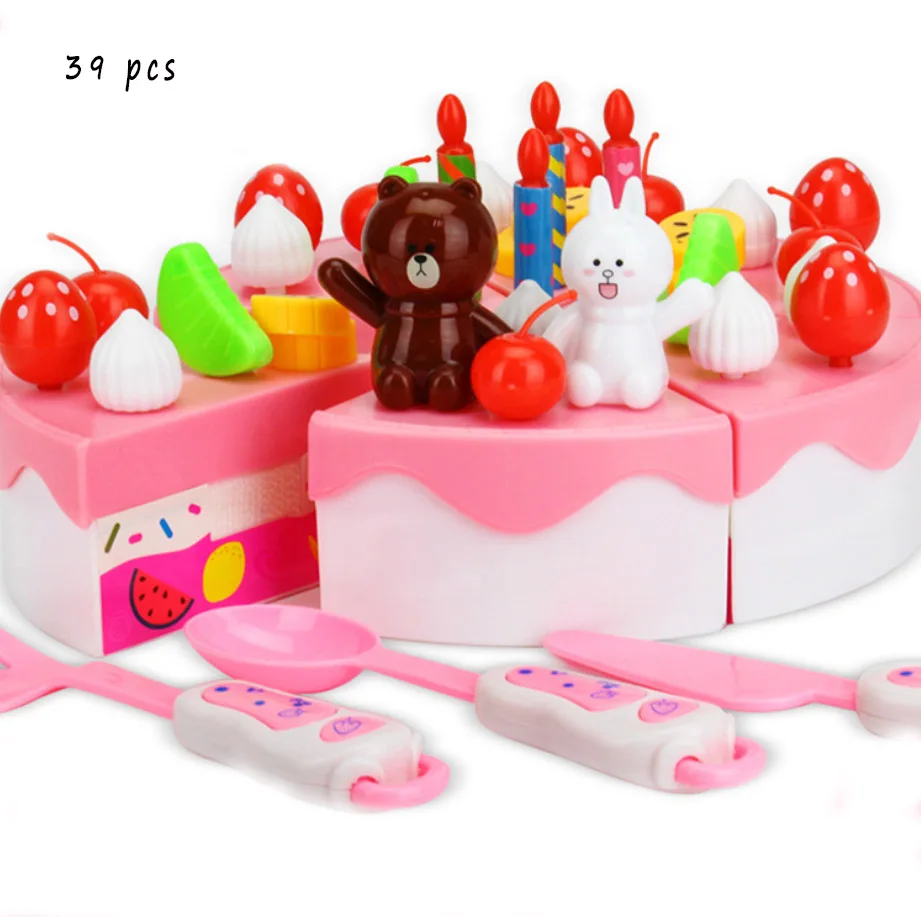 New Kids Toys 63pcs / set Plastic Cupcake Birthday Games Simulation Food Toy For Kids with gift box - Цвет: pink 39 pcs