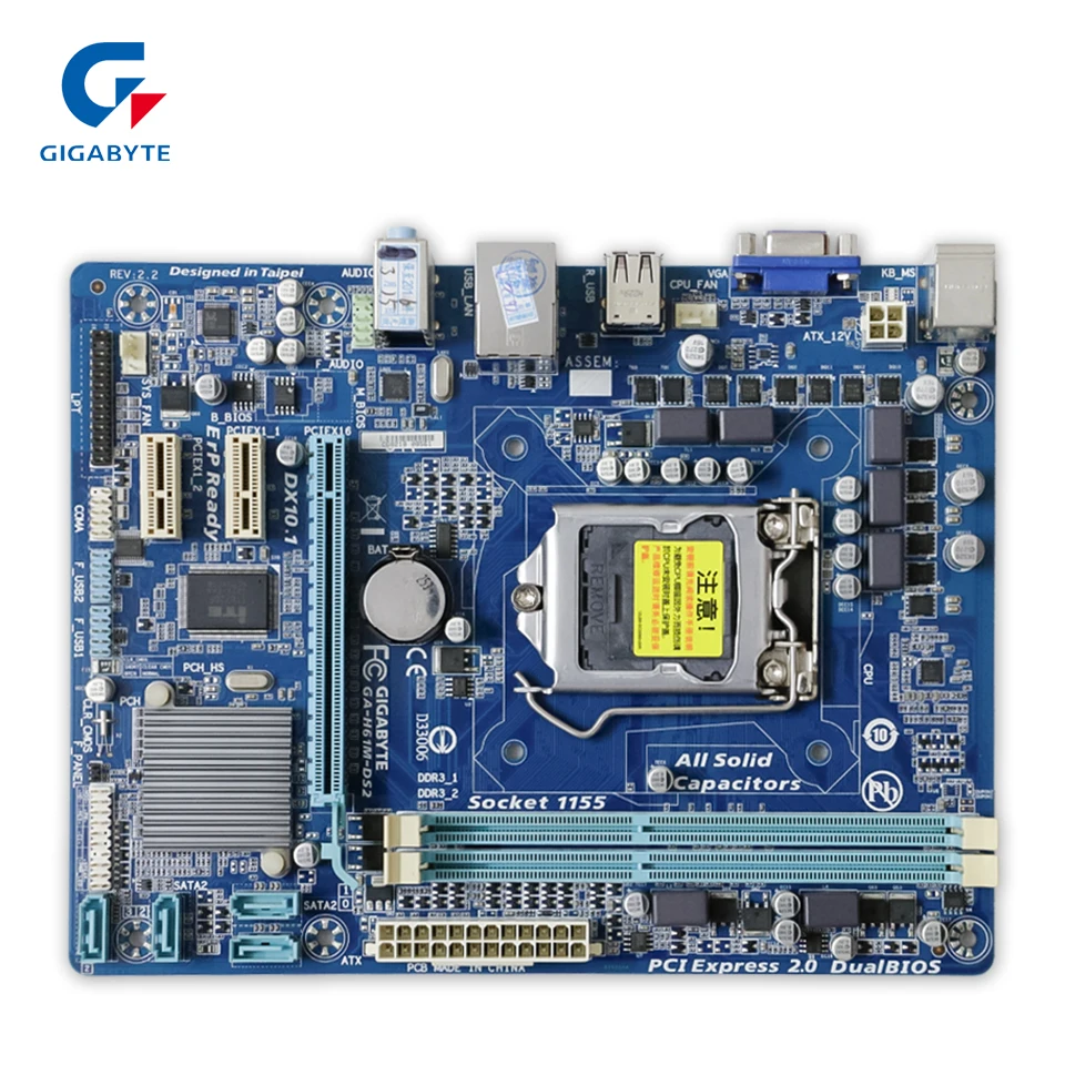 Gigabyte GA-H61M-DS2 Original Used Desktop Motherboard H61M-DS2 H61 Socket LGA 1155 DDR3 Micro-ATX On Sale gigabyte ga h61m s1 micro atx lga 1155 ddr3 motherboard blue silver