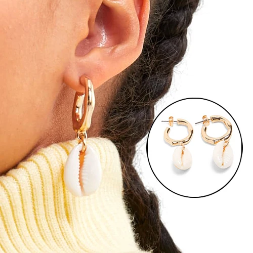 JUJIA ZA FAUX PEARL EARRINGS Gold Color Geometric Irregular Natural Freshwater Pearl Stud Earring for Women Sea Shell Earrings