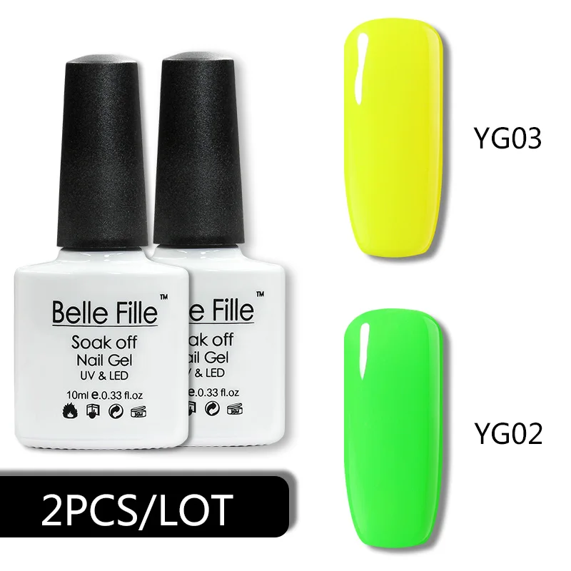 Belle Fille Neon цвета серии 2 шт./лот 10 мл УФ гель для ногтей Soak Off Гель Дизайн лак Vernis Esmalte