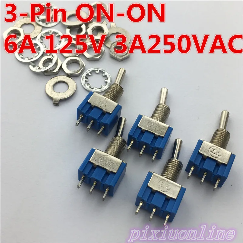 

G107 High Quality 5pcs/lot Mini MTS-102 3-Pin SPDT ON-ON 6A 125V 3A250VAC Toggle Switches