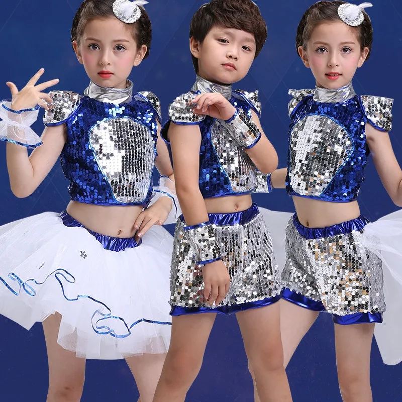 

Kids Jazz Sequin Dance Costumes Boys Girls Hip-hop Modern Dance Performances Clothing Set Children Jazzy Dance Wear Stagewear