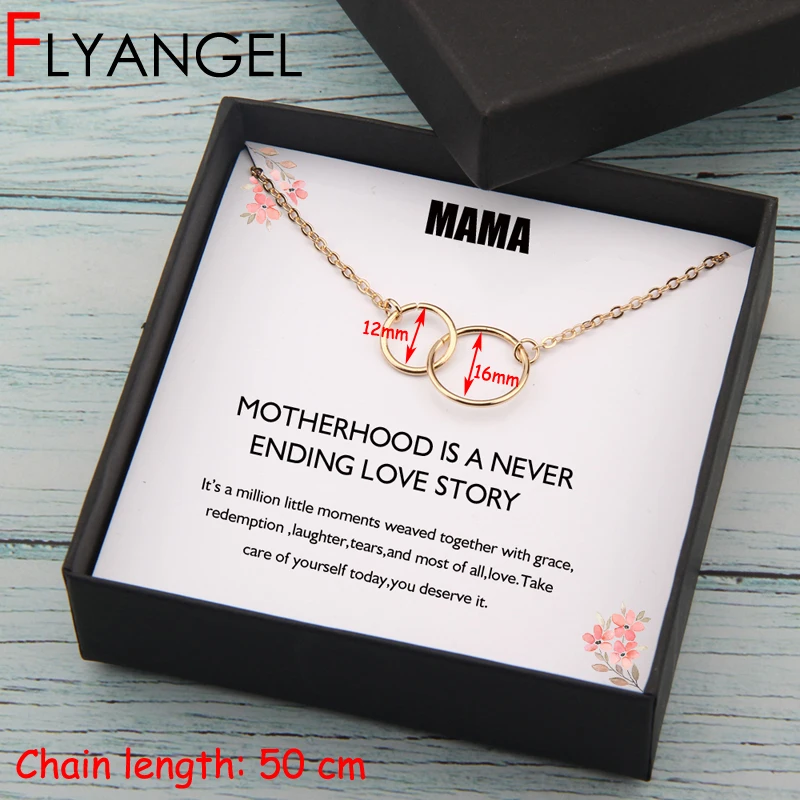 

FLYANGEL Jewelry Mama Interlocking Circles Necklace Pendant For Mother Gifts Beautiful Gifts Box Card Mother Is Never End Story
