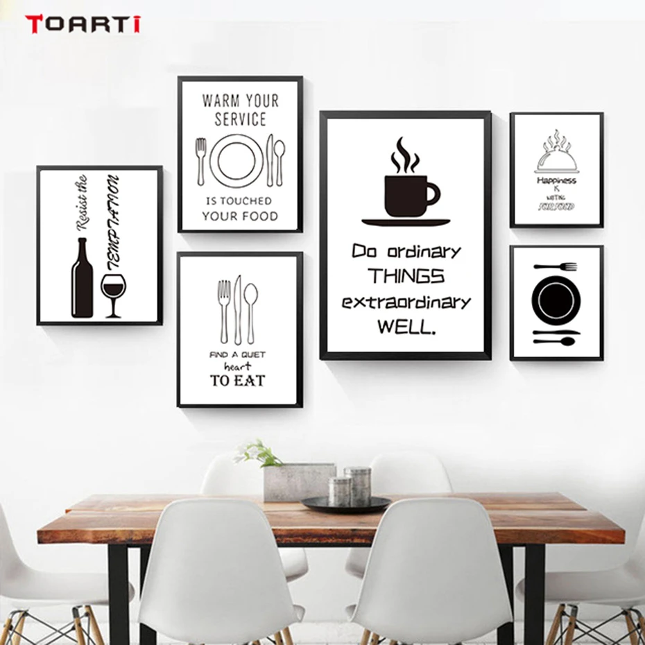Black White Minimalist Kitchen Wall Art Canvas Painting Picture Food Wine Kitchen Decor Cooking Posters Prints For Living Room Painting Calligraphy Aliexpress