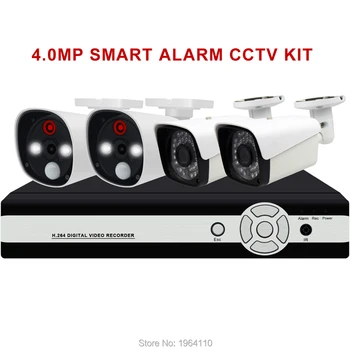 

4CH Smart Alarm 4.0MP AHD CCTV KIT with PIR Sensor Motion Detect and Strong White Leds to Anti-Intruder Alarm Push to Mobile APP