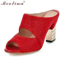 Meotina förderung sexy frauen schuhe sommer peep toe rutschen partyabend klobigen high heels slipper kristall silber damen rutschen