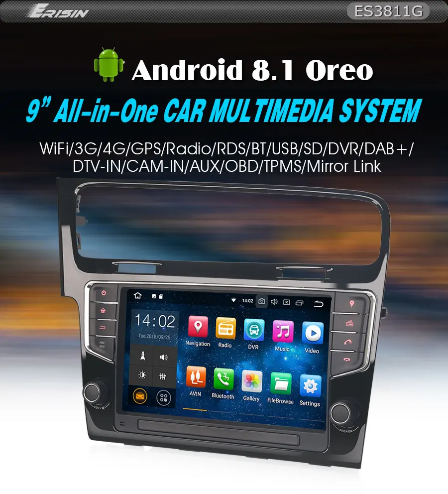Sale Erisin ES3811G  PX30 Android 8.1 Car Multimedia Player 9" Car DVD GPS for VW Golf VII/7 0