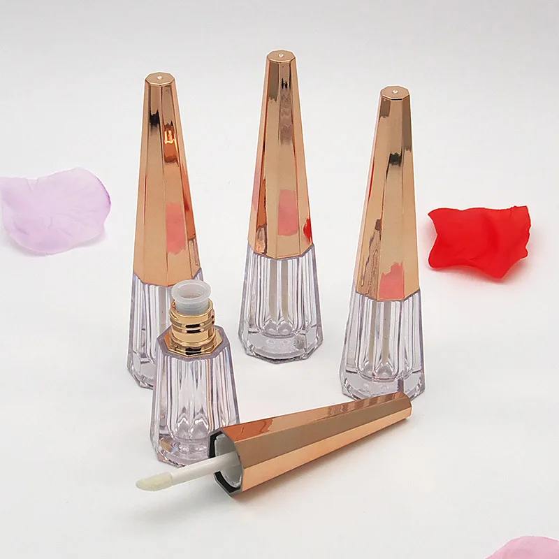 

Lip Balm Container Lip Gloss Tube Cone Shape 3ML Sample Rose Gold Cap Lipgloss Tube Plastic Refillable Bottle Eye Lash Container