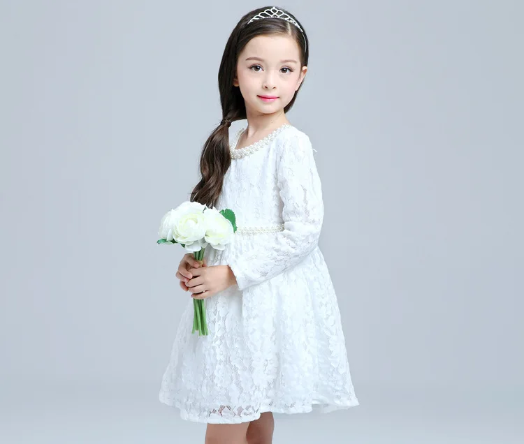 

Girls Autumn New Korean Flowers Lace Long Sleeved Cotton Princess Dress Kids Clothing